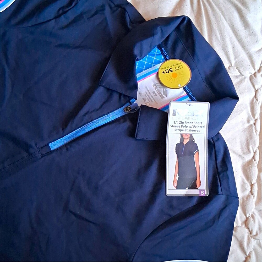 RBX Women's Blue 1/4 Zip Short Sleeve Collared Polo Shirt Size S